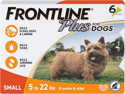 FRONTLINE Plus Flea and Tick Treatment for Small Dogs Upto 5 to 22 lbs. 6 Treatments