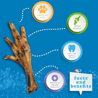 Jack&Pup Dried Chicken Feet Dog Treats | 100% Natural, Fully Digestible, Dehydrated Chicken Feet for Dogs High Protein, Joint Support (20 Pack) Economical Alternative to Duck Foot and Pig Ears