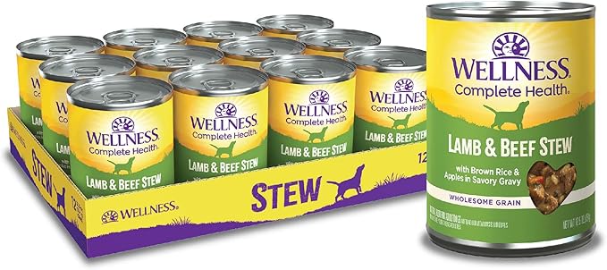 Wellness Complete Health Stew Adult Canned Wet Dog Food, Grain Free, Natural, Lamb and Beef Recipe, 12.5 oz, Pack of 12 Cans