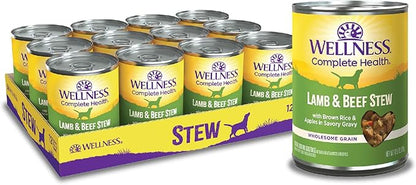 Wellness Complete Health Stew Adult Canned Wet Dog Food, Grain Free, Natural, Lamb and Beef Recipe, 12.5 oz, Pack of 12 Cans