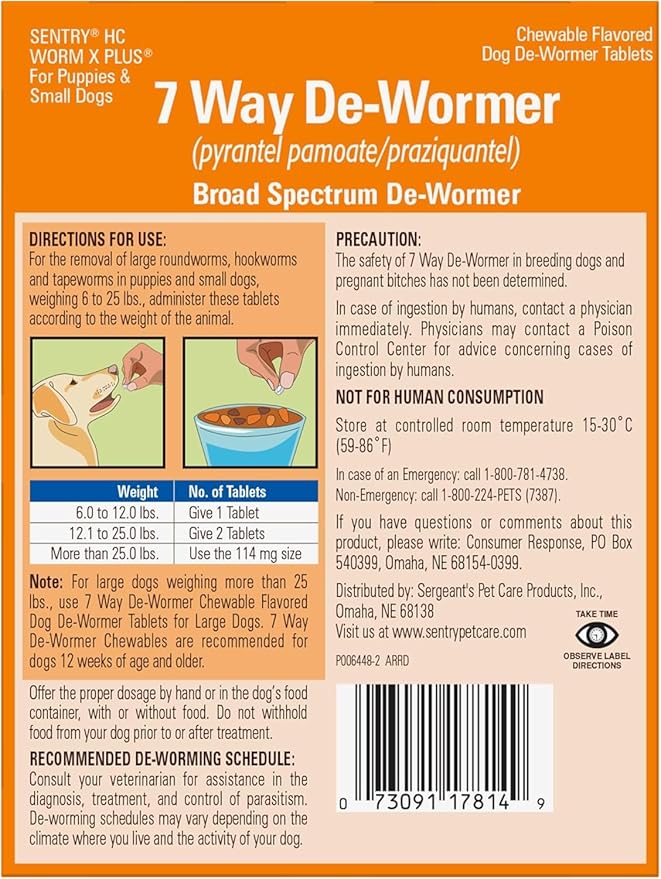 Sentry Worm X Plus 7 Way DeWormer Small Dogs (6 Count), Pack of 3