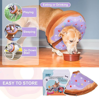 BEAUTYZOO Dog Cone Alternative After Surgery for Large Medium Small Dogs, Soft Inflatable Cone Collar for Dogs Cats, Dog Neck Donut E Collar Dog Recovery Collar to Stop Licking, Purple Donut, XL