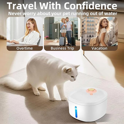 2.6L Large Capacity cat and Dog pet Water Dispenser, cat Jet Water Dispenser, with Blue Light Sterilization, Two Modes of Outlet, Low Energy Saving and Quiet
