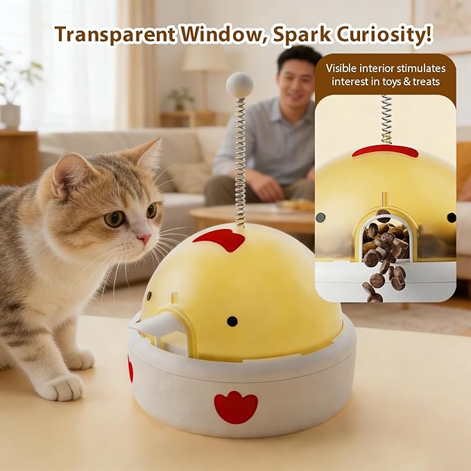 Pet Food Dispenser Interactive Training for Cats and Dogs Feeding Device, Self Soothing and Soothing Sound Toy (Brown)