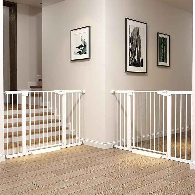 Cumbor 2 Pack 40.6" Wide Auto Close Baby Gate & Cumbor 2 Pack 51.5" Wide Dog Gate, Durable Child Gate for Stairs, Doorways, Easy Walk Thru Dog Gate for House for Doorways