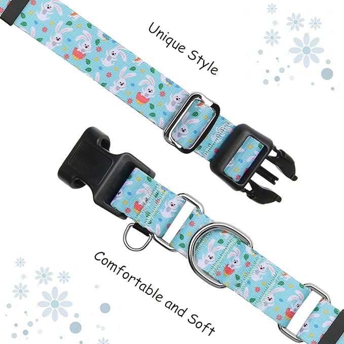 Easter Martingale Collar for Dogs with Buckle Bunny Dog Collar Adjustable Soft Nylon Girl Dog Collars for Medium Dogs, Green Rabbit