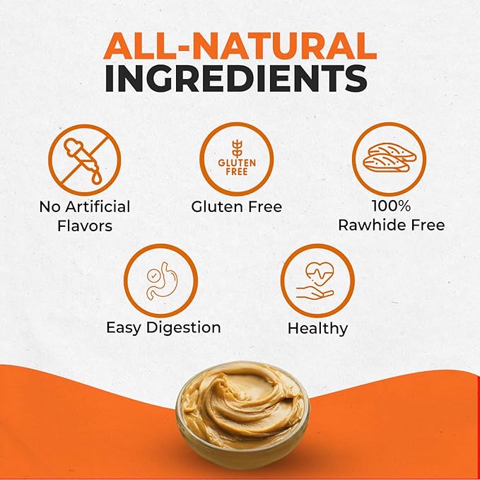Canine Naturals Peanut Butter Chew - Rawhide Free and Dog Treats - Made from Real Peanut Butter - All-Natural and Easily Digestible - 40 Pack of 5 Inch Stick Chews
