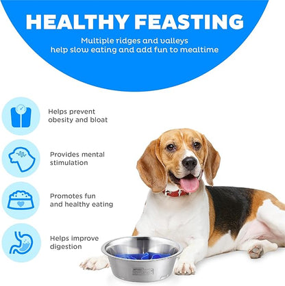 Outward Hound Fun Feeder Stainless-Steel Slo Bowl for Dogs – Medium 2‑Cup Capacity, Slow Feeding, Removable Puzzle Maze, Non-Slip, Fits Raised Feeding Platforms
