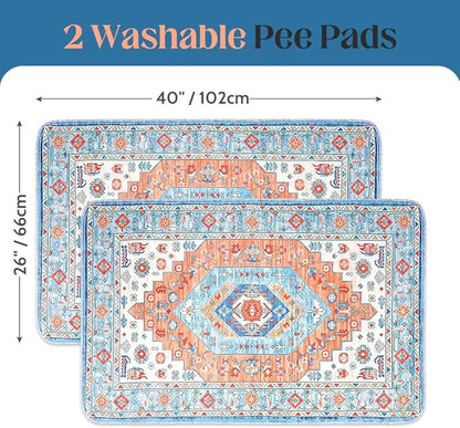 Washable Pee Pads for Dogs 2 Pack Reusable Puppy Training Pads 40"x26" Super Absorbent Waterproof Dog Training Pads, Non-Slip Potty Pads Whelping Pads Litter Mat Pet Supplies - Orange/Mix