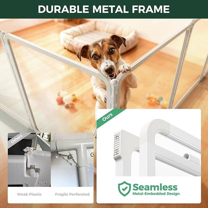 FXW AuraSpace Pro Acrylic & Wire Mesh Indoor Dog Playpen, 24" Height 6 Panels Metal Dog Pen for Puppies & Small Dogs, White│Patented