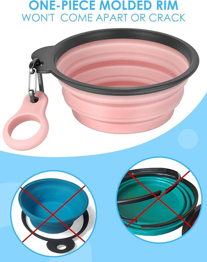 Aonkey Collapsible Dog Bowls with Bottle Carrier, 2 Pack Travel Dog Water Bowl Upgraded Carabiner, One-piece Molded Rim No Fall Off or Crack, Foldable Silicone Portable for Pets Walking Hiking 15oz