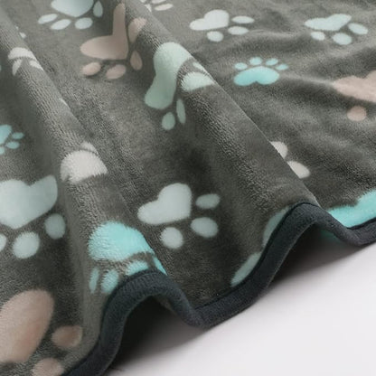 Luciphia 1 Pack 3 Blankets Fluffy Premium Fleece Pet Blanket Flannel Paw Printed Throw for Dog Cat(Medium 30x20'', Grey)