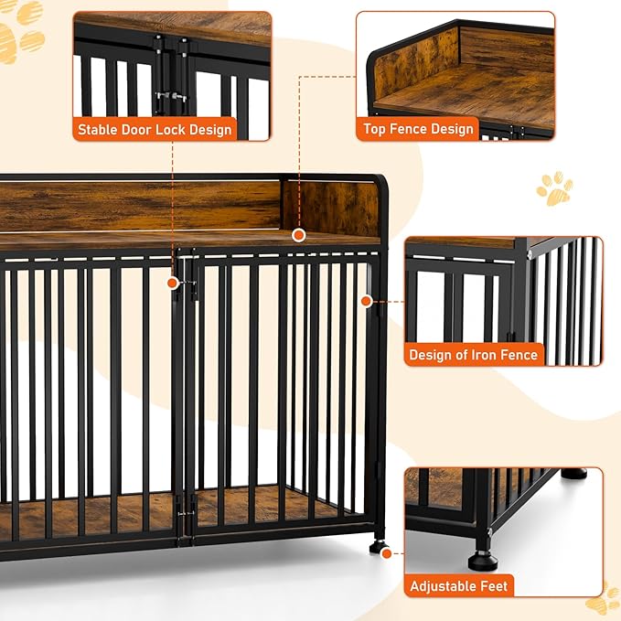 42 in Dog Crate Furniture, Medium Dog Kennel Indoor, Large Dog Kennel Indoor for Large Breed, Wooden Dog Cage Table Decorative for Small, Medium, Dog (Brown Wood & Black)