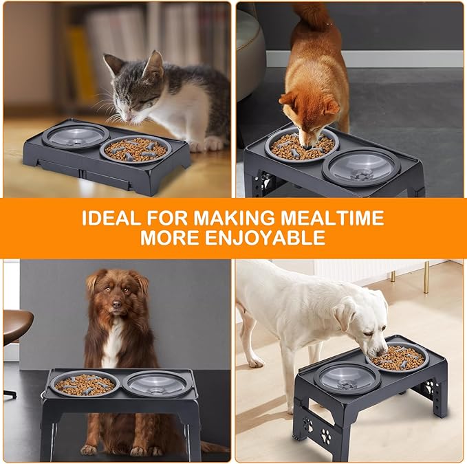 LALOBLUE Elevated Dog Bowls, Raised Dog Bowl with 2 Stainless Steel Dog Food Bowls, Dog Bowls Stand Adjusts to 5 Heights 2.95", 8.46", 9.65", 10.82", 12.01" for Small Medium Large Dogs Cats Pets,Black