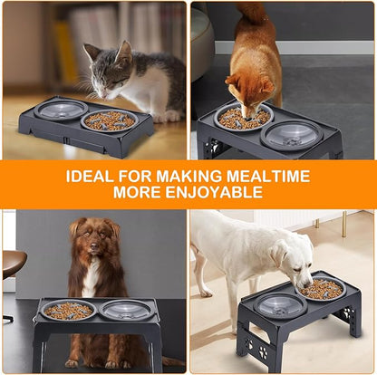 LALOBLUE Elevated Dog Bowls, Raised Dog Bowl with 2 Stainless Steel Dog Food Bowls, Dog Bowls Stand Adjusts to 5 Heights 2.95", 8.46", 9.65", 10.82", 12.01" for Small Medium Large Dogs Cats Pets,Black