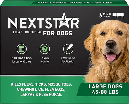 NEXTSTAR Flea and Tick Prevention for Dogs, Repellent & Control, Fast Acting Waterproof Topical Drops, Flea and Tick Prevention for Large Dogs, 6 Monthly Doses