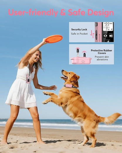 Jugbow Dog Shock Collar - 4200FT Dog Training Collar with Remote, IPX7 Waterproof Electric Collar with 4 Training Modes, Security Lock, Rechargeable e-Collar for Dogs 10-120lbs(Pink)
