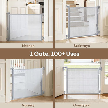 SPACEANY Retractable Safety Baby Gate or Mesh Dog Gate,Durable Portable Mesh Retractable Gate,Easy to Use for Stairs, Doorways, Hallways, Indoor, Outdoor, 33.5" Tall, Up to 45" Wide, Gray