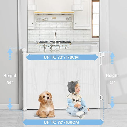 PRObebi Retractable Baby & Dog Gate - Extends to 72" Wide, 34" Tall, for Stairs, Doorways, Hallways & Outdoor Use