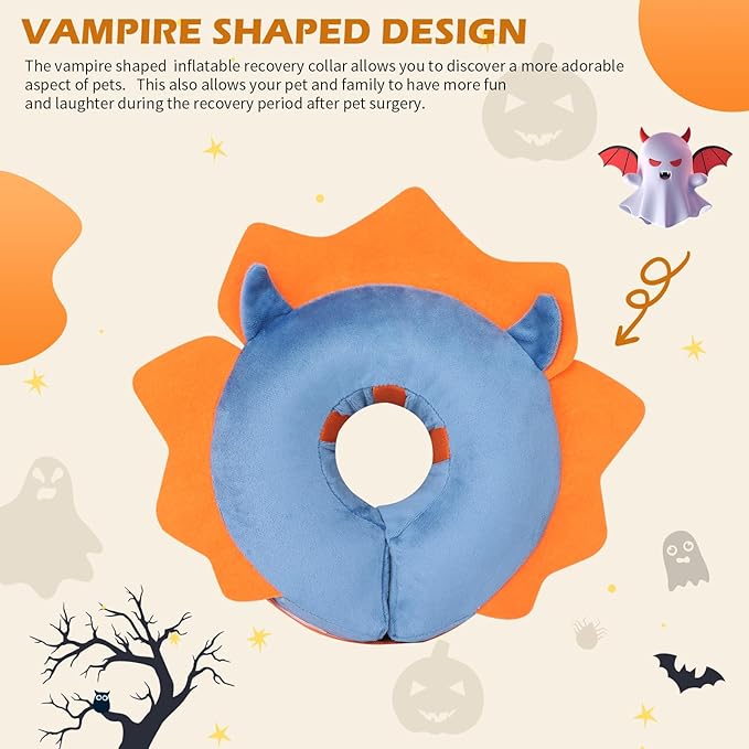 IEUUMLER Inflatable Recovery Dog Collar, Protective Donut Cone, Adjustable Soft Collar for Dog and Cat After Surgery Prevent from Biting & Scratching EU002 - Blue Demon L