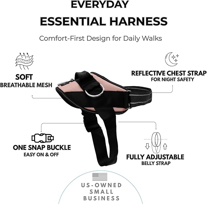 ShawnCo Essential Dog Harness, No-Pull Pet Vest with 3 Leash Clips, No Choke, Reflective, Adjustable and Padded, for Easy Walking and Training for Small, Medium and Large Dogs (Rose Gold, L)