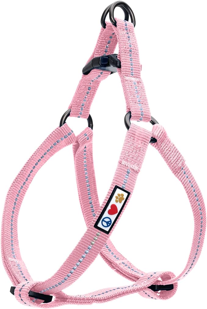 Pawtitas Recycled Reflective Step-in Dog Harness – Adjustable No-Pull Vest for Puppies to Seniors, Safe & Comfortable M Pink