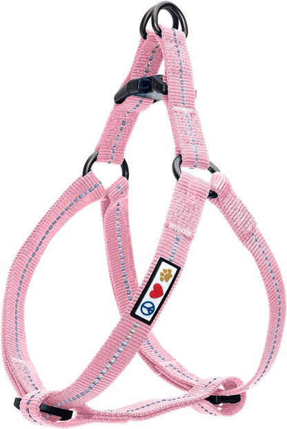Pawtitas Recycled Reflective Step-in Dog Harness – Adjustable No-Pull Vest for Puppies to Seniors, Safe & Comfortable M Pink