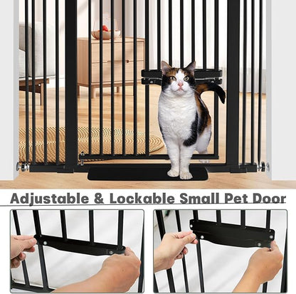 SHYUJAJIE 71 Inch Extra Tall Pet Gate with Small Cat Door, 29.55"-46.06" Adjustable Wide Dog Gate, Tall Cats Gates for Doorway, Stairs, House(Black)