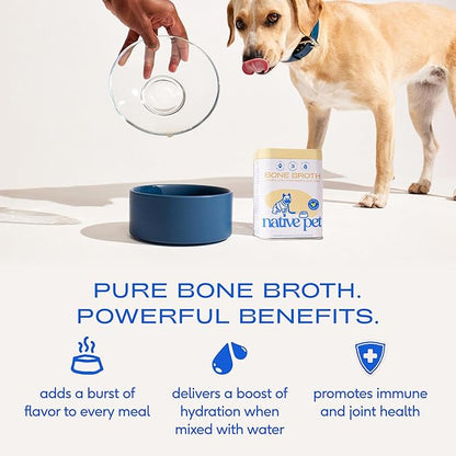 Native Pet Bone Broth for Dogs and Cats - Chicken Bone Broth Powder Dog Food Toppers for Picky Eaters - Provides Extra Nutrition for Joint Strength, Immune Support & Heart Health - 96 Scoops