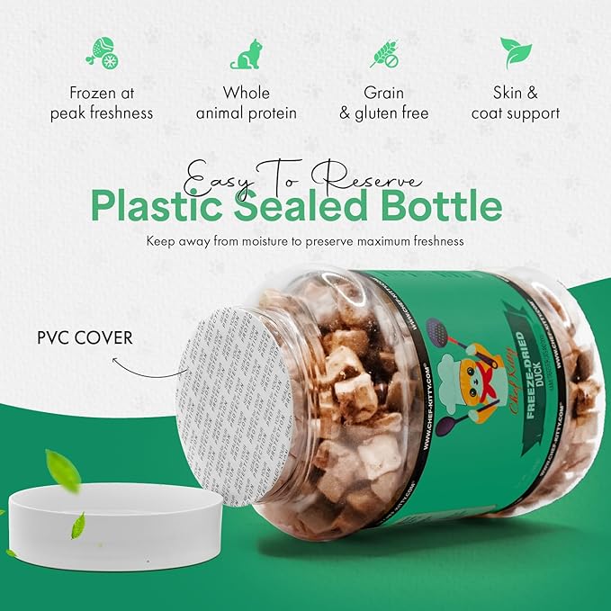 Duck Dog Treats | 100% Human Grade Freeze Dried Cat Treats, Single Ingredient | High Protein Cat & Dog Food Toppers | No Additives or Preservatives | Inspected & Tested in USA | 3.0 oz