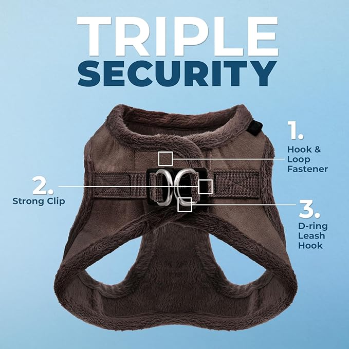 Best Pet Supplies - All Weather Plush, Reflective, No Pull Harness for Small, Medium Dogs, Cats - Secure with Hook & Loop Fastener, Buckle, Double D-Rings - Chocolate Suede, S