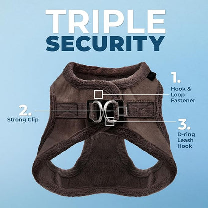 Best Pet Supplies - All Weather Plush, Reflective, No Pull Harness for Small, Medium Dogs, Cats - Secure with Hook & Loop Fastener, Buckle, Double D-Rings - Chocolate Suede, S