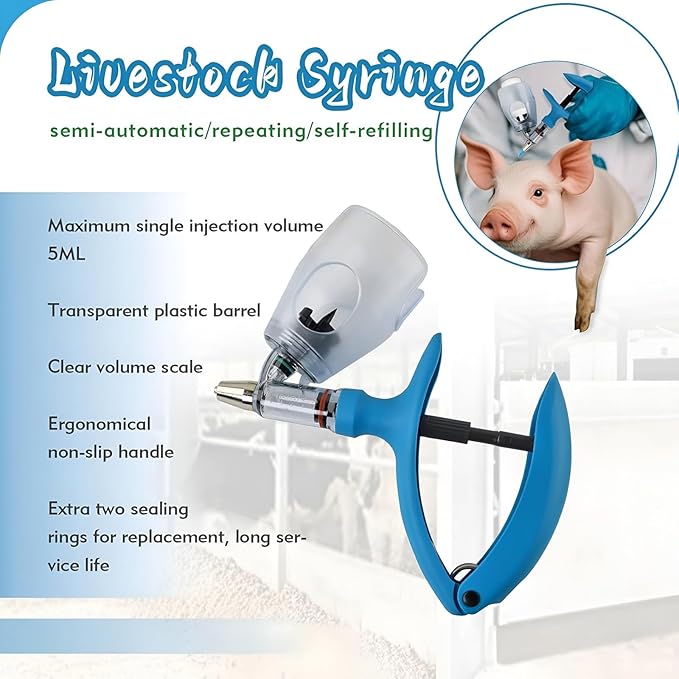 Animal Veterinary Syringe, Automatic Continuous Syringes, Bottle Adjustable Precision Injector Gun for Poultry Livestock(C,2 ml)