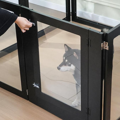 Heavy Duty Clear Acrylic Dog Playpen, 32" Height Transparent Pet Pen, Metal Frame Easy Assemble Kennel Enclosure, Ideal for Small to Medium Dogs, Cats, and Other Small Pets (Black, 6 Panels with door)