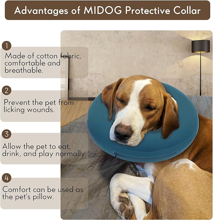 MIDOG Dog Cone - Inflatable Soft Donut Collar Alternative for Dogs After Surgery, Protective Recovery Collar Prevents Licking, Comfortable E-Collar Alternative for Small Medium Large Dogs (Blue, XL)