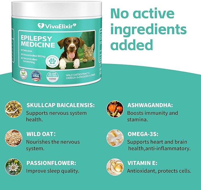 Calming Chews for Dogs | Seizure Medicine for Dog | Natural Herbal Formula Calms The Nervous System | Ashwagandha, Milk Thistle, Turmeric | Calming for Dogs Anxiety - 120 Chews