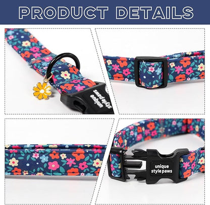 Unique style paws Dog Collar Plastic Buckle with Pendant Puppy Collar for Spring Summer Blue-Colored Flower for Small Medium Large Boys Girls Dogs