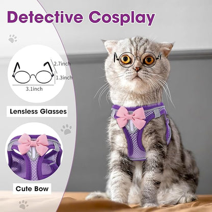 Cat Vest Harness and Leash Set for Walking Escape Proof, Adjustable Kitten Harness Breathable Mesh with Reflective Strips Harness for Kitty Puppy Bunny (Purple, XS)