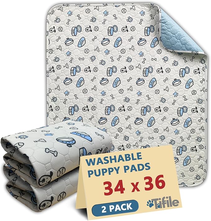 Washable Pee Pads for Dogs, 2 Pack Reusable Puppy Pads, Absorbent Whelping Pads with Bone Print, Non-Slip Waterproof Pet Training Pads for Couch, Crate, Potty Training - 34x36in