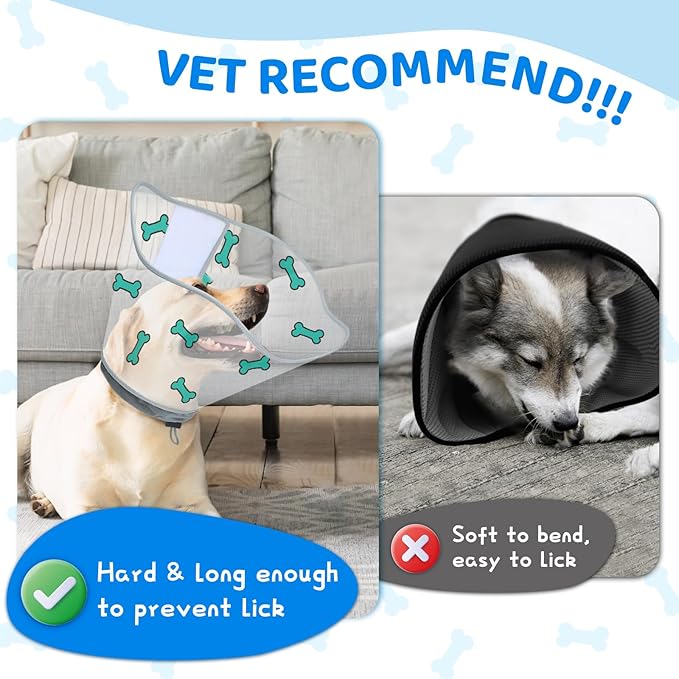 Dog Cone After Surgery - Soft, Comfortable, Adjustable Recovery Collar for Large, Medium, Small Dogs - Stop Licking with Soft Protect Edge (Bone, L)