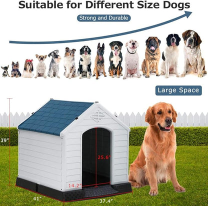 BestPet Dog House Indoor Outdoor Insulated Kennel Durable Plastic Dog House for Small Medium Large Dogs Weather & Water Resistant Pet Crate with Air Vents and Elevated Floor