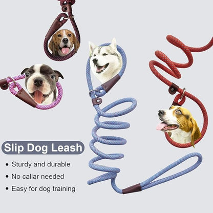 BTINESFUL 7FT Slip Lead Dog Leash, 14+ Colors Nylon Rope Leash, 1/4 Diam Dog Training Lead for Small Medium Dogs (1/4" * 7 FT, Green Dot)