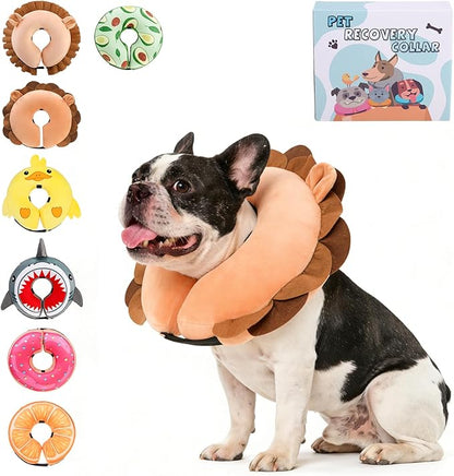 KOOLTAIL Inflatable Dog Cone Collar, Soft Donut E Collar for Dogs After Surgery to Stop Licking Enhanced Alternative, Blow Up Pet Neck Pillow Recovery Adjustable Cone for Dog Cat, Upgrade Size, Lion M