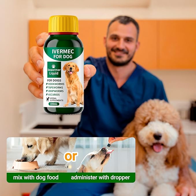 lvermect Dewormer Liquid for Dogs, Broad Spectrum for All Wormer, Digestive Cleanser Treatment, Hookworms, Lung Worms, Pin Worms, Round Worms