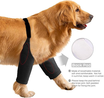 ROZKITCH Dog Surgery Leg Sleeve for Front Legs, Pet Prevent Licking Wound Elbow Knee Protector, Dog Leg Sleeve to Stop Licking Cone Collar Alternative for Sprain ACL CCL Arthritis Black 2XL