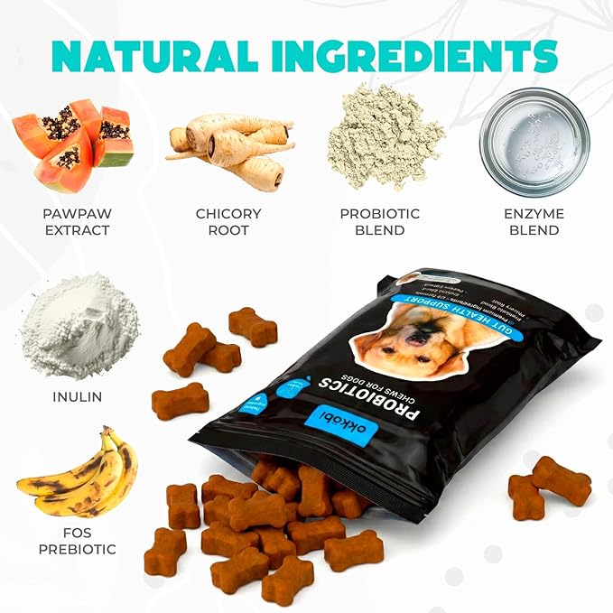 Probiotics for Dogs Chews 60 Pcs - Digestive, Gut Health & Diarrhea Support - Chews for Dogs - US Formula with Probiotics, Enzymes & Natural Ingredients - Chicken