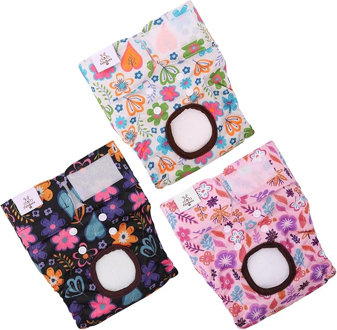 CuteBone Dog Diapers Female Washable Small Medium Large 3 Pack Reusable Doggie Diapers Puppy Period Pants for Doggy Heat Cycle Peeing