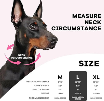 Inflatable Dog Cone Collar-Enhanced Anti-Licking Protective Cone with Adjustable Strap-Soft Dog Donut Collar Recovery Cone for Pets After Surgery(Pink, L)