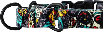 Wolfgang Heavy Duty Martingale Dog Collar with Quick Release Nylon Buckle for Walking & Training, LosMuertos Print, Small