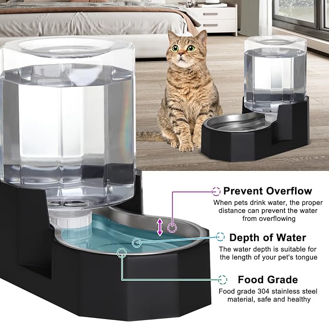 Sfozstra Large Dog Water Dispenser: 5L Automatic Gravity Water Feeder - Dishwasher-Safe Stainless Steel Bowl - Easy Clean - No Power Needed - for Cats & Small Dogs - Kitchen Corner/Crate Area